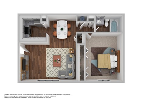 Floor plan for 1 bed, 1 bath, 650 sqft